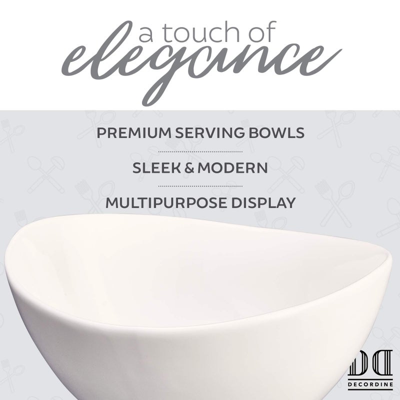 DECORDINE طقم أطباق تقديم مكون من 3 قطع - أطباق سلطة من البورسلين الأبيض الأنيق للفواكه والسلطة والمعكرونة والحساء - أطباق عرض لتقديم الطعام للحفلات أو العرض - 24 أونصة و34 أونصة و44 أونصة - بواسطة ديكورداين - Image 4